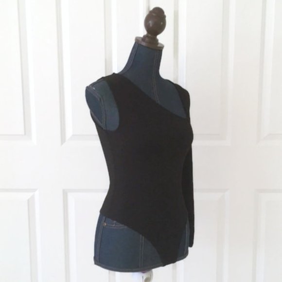 asos one shoulder one arm black ribbed bodysuit - Picture 7 of 16
